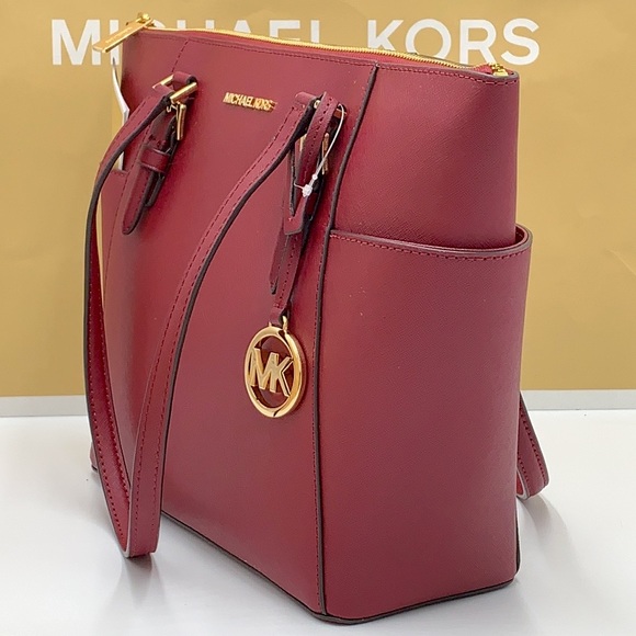 NWT MICHAEL KORS CHARLOTTE LARGE TOP ZIP TOTE BAG Dark Berry COLOR - Picture 3 of 16